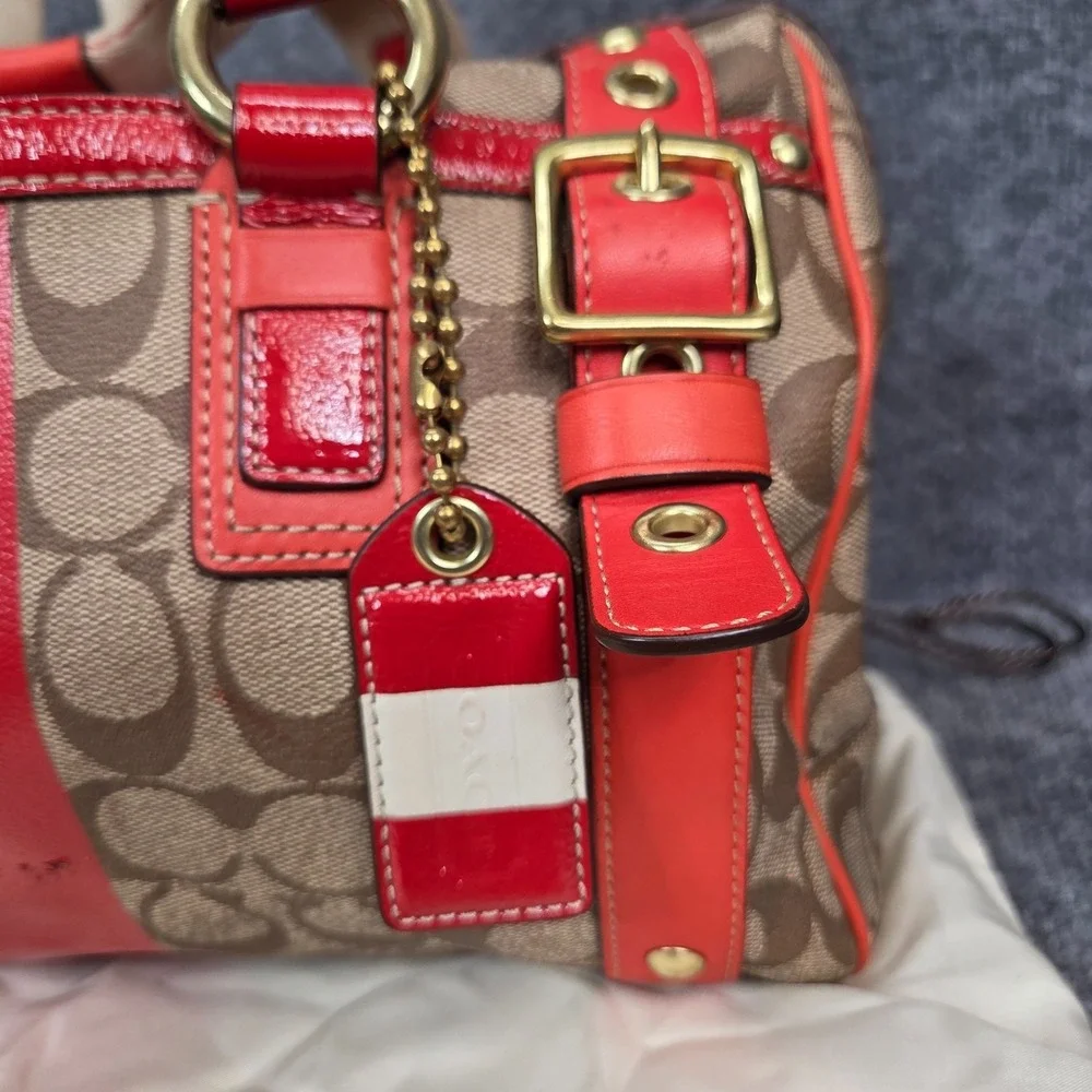 Y2K Coach Heritage Signature Coral Stripe XL Double Zip Satchel RARE 2000s VTG